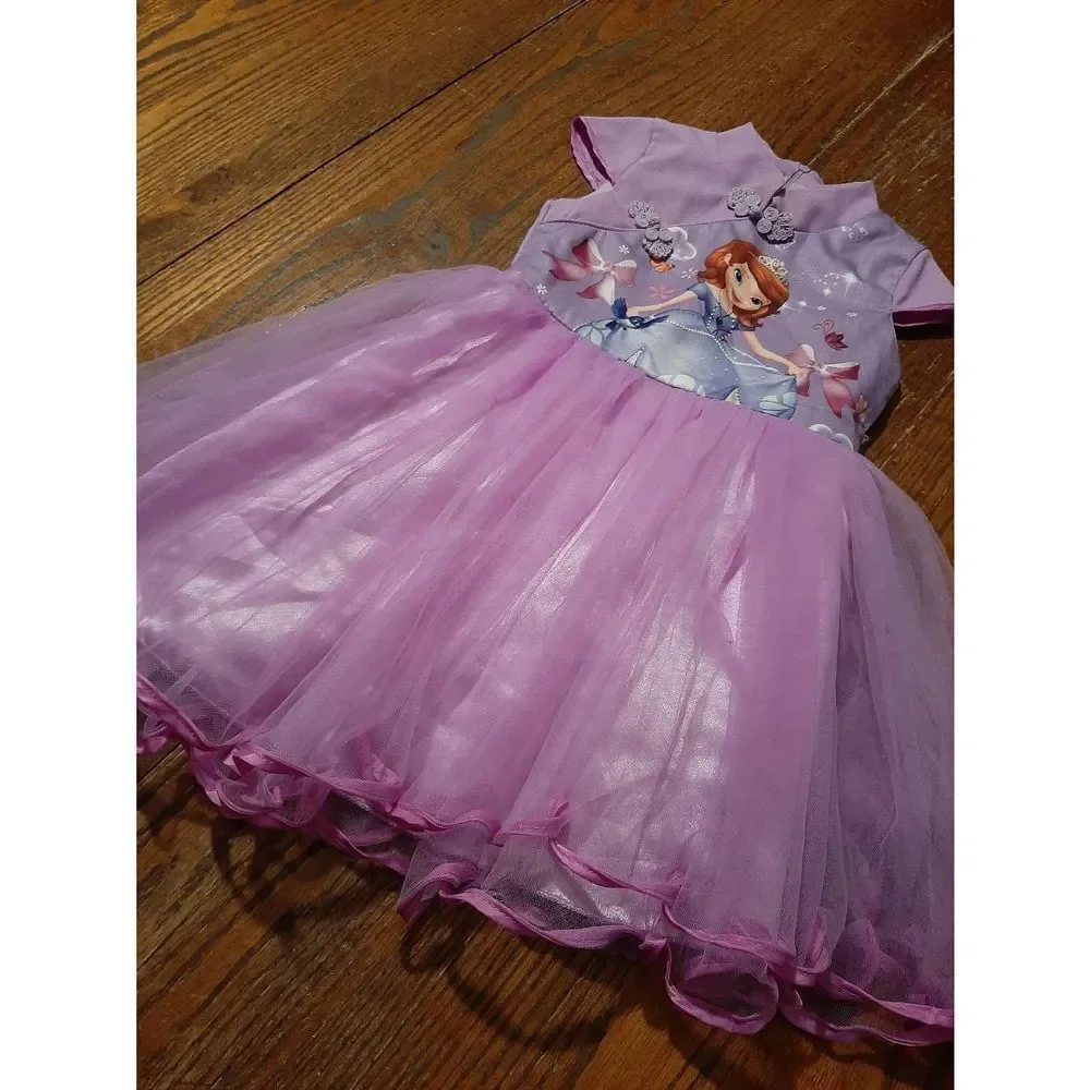 Size 110 (5) Fuyimei Purple Princess Dress Full Skirt Casual Halloween Cosplay